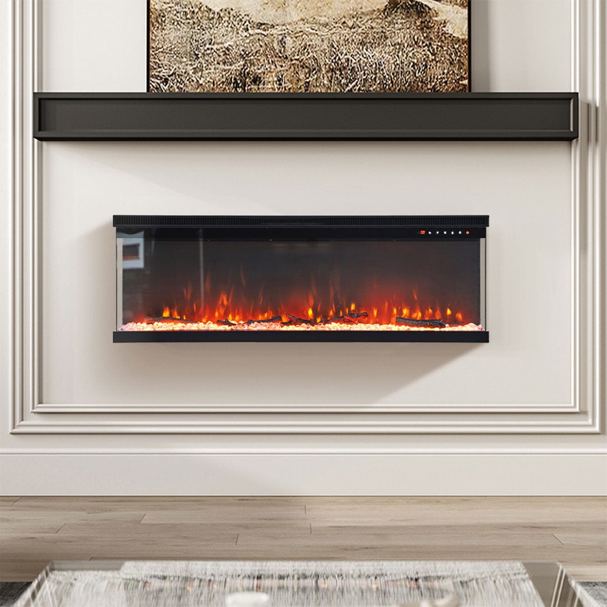 40/50/60-Inch 3-Sided Freestanding Electric Fireplace 12 Flame Colours and 5 Brightness Modes Freestanding Fireplaces Living and Home 100 inch 12 Options